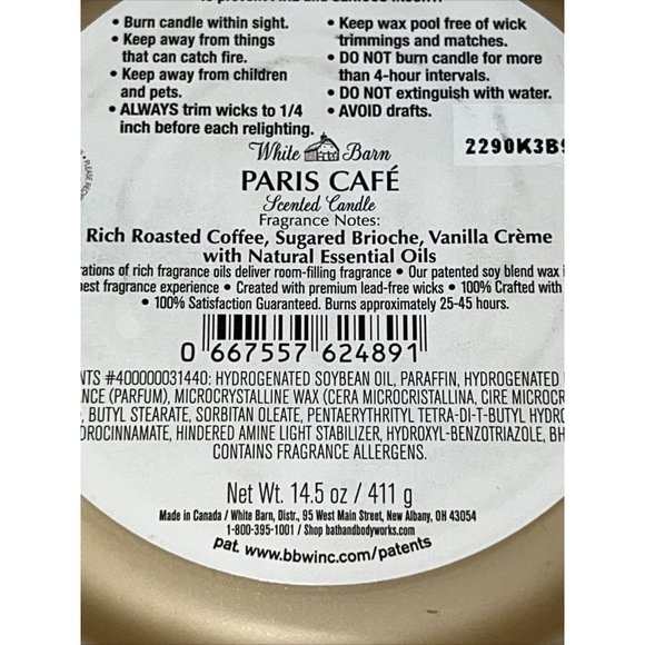 Bath & Body Works White Barn PARIS CAFE 3 wick candle 14.5 oz NEW in Box 2022 - Picture 13 of 13